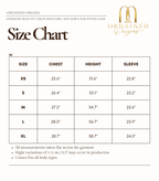 Size chart for clothing with measurements in inches, featuring the brand 'Ordained Origins'.